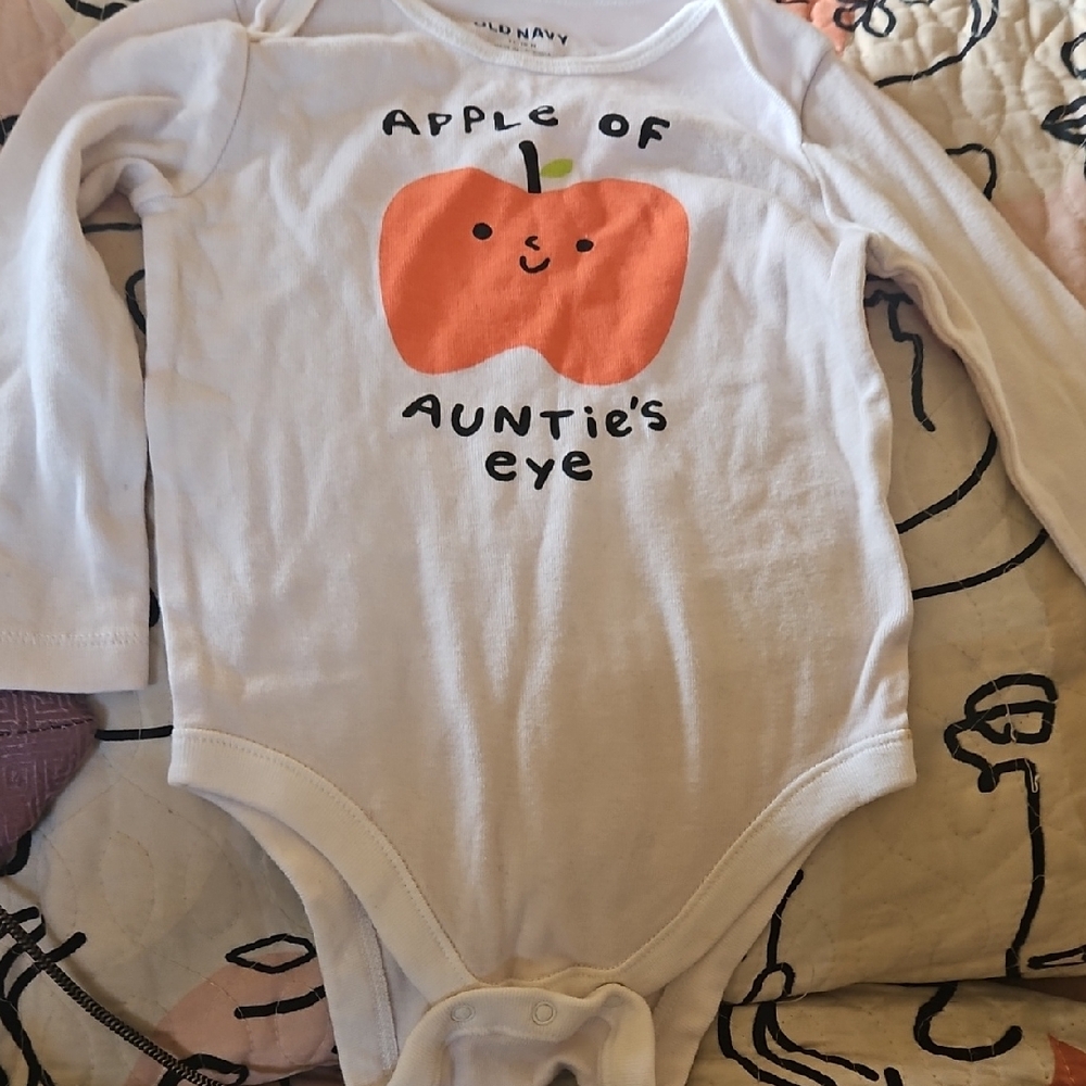 Old Navy White and Orange Apple Bodysuit